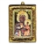 Hand painted and decorated glass blown icon ornament is enhanced with glitter and a gold finish. The back and sides are finished in a gold and silvered frame. The back has a white window inscribed with "Our Lady of Czestochowa" This exquisite icon ornamen