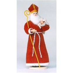 Polish Regional Doll: Swiety Mikolaj - Polish St. Nicholas With Staff - (Large).  This 12 inch tall traditional Polish doll is completely hand made the old fashioned way with papier mache, dress materials and paints.  Fine workmanship, great details.