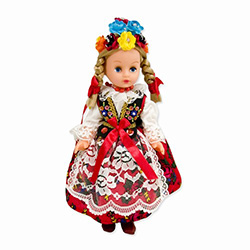 This beautiful doll dressed in a handmade traditional Krakowianka outfit, is made of plastic with movable arms and legs (not the joints). Hand made so costuming details will vary slightly so not two will be exactly alike.