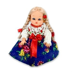 This doll, dressed in a traditional Goral outfit, wonderfully crafted and fun to collect. Costumes are hand made, so costume and colors will vary.