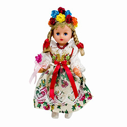 This doll, dressed in a handmade traditional Krakow wedding outfit, wonderfully crafted and fun to collect. Hand made so costuming details will vary slightly. No two will be exactly alike.