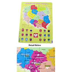 82 Cardboard Piece Puzzle that will help you learn the Crests of 18 Major Cities and Identify the 16 Administrative sections of Poland.