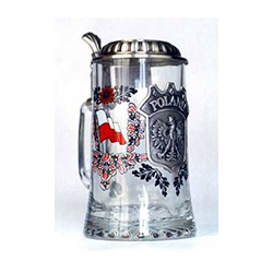 This is a very handsome beer mug! What a great gift for any occasion!  A three-color direct print is permanently fired on the stein body. On the both sides are the Polish white & red flags. A pewter appliquï¿½ is in the front of the stein