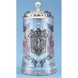 Heritage Glass Stein with Pewter Crest and Lid "POLSKA"