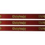 'Dziekuje' Ribbon: Red with Metallic Gold Letters.  English translation:  Thank You ribbon by the yard for making your next gift more interesting and unique!  Also use as embellishments on Scrapbooking pages!