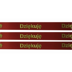 'Dziekuje' Ribbon: Red with Metallic Gold Letters.  English translation:  Thank You ribbon by the yard for making your next gift more interesting and unique!  Also use as embellishments on Scrapbooking pages!