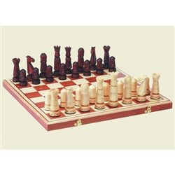 Beautiful hand crafted extra large wooden chess set. Pieces have felt bottoms.