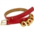 Adorned with brass studs, rings and a buckle this Krakow belt is made from a solid peace of faux leather.  Made entirely by hand in Poland. Available in red or white.
