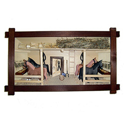 Poland has a long history of craftsmen working with wood in southern Poland. Their workshops produce beautiful hand made boxes, plates and carvings.  This shadow box is a look inside a traditional  Polish horse barn.  Note the nice attention to detail.