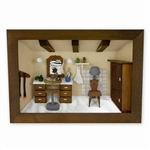 Poland has a long history of craftsmen working with wood in southern Poland. Their workshops produce beautiful hand made boxes, plates and carvings.  This shadow box is a look inside a traditional  Polish beauty salon.