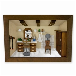 Poland has a long history of craftsmen working with wood in southern Poland. Their workshops produce beautiful hand made boxes, plates and carvings.  This shadow box is a look inside a traditional  Polish beauty salon.