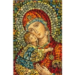 This beautiful icon is entirely made by hand. The mosaic is applied to a wooden block and sealed with a clear finish.  Each piece takes between 3-6 days to make and is signed by the artist.