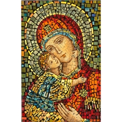 This beautiful icon is entirely made by hand. The mosaic is applied to a wooden block and sealed with a clear finish.  Each piece takes between 3-6 days to make and is signed by the artist.