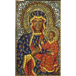 This beautiful icon is entirely made by hand. The mosaic is applied to a wooden block and sealed with a clear finish. Each piece takes between 3-6 days to make and is signed by the artist