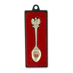 Souvenir pewter spoon featuring the symbol of the city of Gdansk Packed in a plastic presentation box with a clear top.