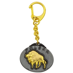 Polish Metal Keychain. One side features the Polish Bison and the other an outline map of Polska.