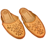 Polish mountain slippers are hand made from leather with open backs, flat sole and heel. Highly decorated and burned with mountaineer symbols these comfortable slippers are perfect for lounging at home in style. We have two different styles here.