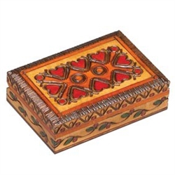 Heart Box with rich earth tones and brass inlays wrap around top and 3 sides.