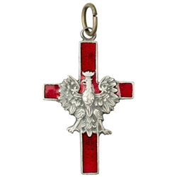 Polish Eagle Cross Pendant : Red Enamel