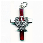 Polish Eagle Cross Pendant - Red and White Enamel 1.25"