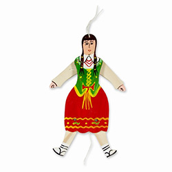 This hand painted wooden Goralalka's arms and legs move up and down as you pull and release the string. A very traditional piece of folk art from Poland that can be hung as a folk decoration.  Not for children under 5 due to small parts.