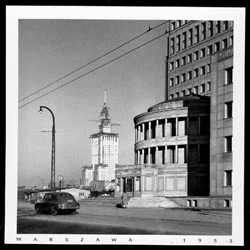 Tytus Chalubinski Street - Warsaw, 1953; Ulica Tytusa Chalubinskiego.  Notice that the construction of the Palace of Culture and Science has still not yet been completed.  Historical Black and White Photo Postcard