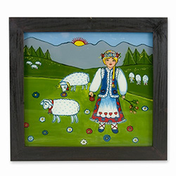 Painting on glass is a popular Polish form of folk art by which the artist paints a picture on the reverse side of a glass surface. 
High in the Tatry mountains of southern Poland you will find flocks of sheep tended by mountain boys and girls.