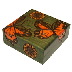 Rich light green finish with hand painted & hand carved butterflies and flowers.
