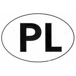 Small waterproof indoor/outdoor sticker perfect for a heritage room display or on a car, truck or van. PL are the designated letters for Poland in Europe. Size is approx 3.75" x 2.5".