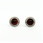 Cherry Amber Studs with Silver Roping .25" Diameter