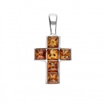This petite amber and sterling silver cross  is approx. 1' x 0.6"