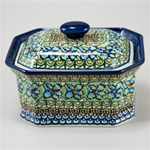 Polish Pottery 6.5" Memory Keeper with Lid. Hand made in Poland. Pattern U151 designed by Maryla Iwicka.