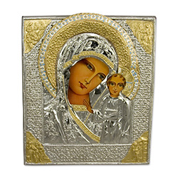 Made in Poland this icon is hand painted and covered with a beautiful cover of zinc plated copper featuring fine bas-relief.