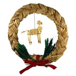 This beautifully hand plaited straw wreath is a beautiful example of the craftsmanship of the Lublin area of Eastern Poland.  A lamb is displayed prominently in the center of the wreath.  All hand made.