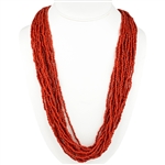 Faux Coral Multi Strand Glass Bead Necklace 25"