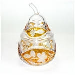 Amber colored cased crystal is a Polish specialty.  Hand blown, cut and polished from the "Julia" factory in Poland