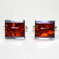 Men's Amber Cuff Links - Rectangle Honey Stone