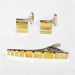 Men's Amber Cuff Links and Tie Bar Set - Milky Amber