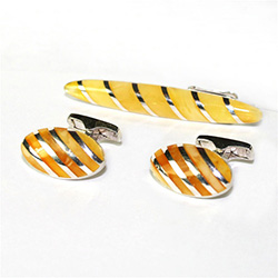 Men's Amber Cuff Links and Tie Bar Set - Milky Amber