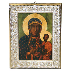 Made in Poland this icon has a *printed image* and is covered with a beautiful cover of zinc plate over copper. featuring fine bas-relief.