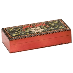 This beautiful box is made of seasoned Linden wood, from the Tatra Mountain region of Poland.  It features a beautiful floral motif on the top, with a removable storage tray in the interior.