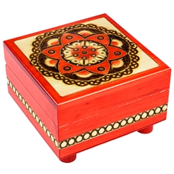 Secret Opening Geometric Circle Pattern Square Wooden Box