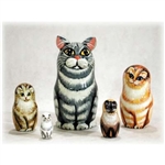 Grey Tabby Cat Matrushka Nesting Doll Set of 5