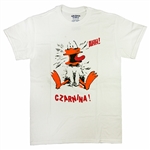 Czarnina is duck's blood soup, a delicious treat and a delicious shirt.  This is a hilarious version of this T-shirt, with a wildly animated duck on the front.