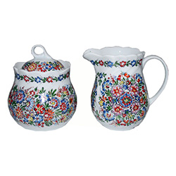 Opole Hand Painted Porcelain Sugar Bowl & Creamer #1