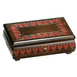 Wonderful locking wooden box with a beautiful heart motif.  Size approx 11" x 7" x 3.75".