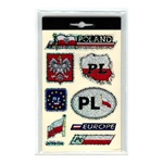 Set of 8 different waterproof stickers representing Poland.  Suitable for indoor or outdoor use, these are perfect for a display in your room or on your car, bicycle, trailer and van.  The letters "PL" are the designation for Poland in Europe.  Nice assor