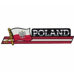 Poland Flag (Black/Red and White Metallic) Decal - banner style. Size is approx 9.5" x 2".