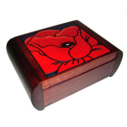 Secret Opening Wooden Box with Poppy Design