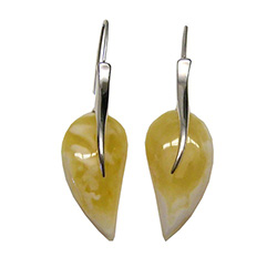 Milky Amber and Silver Leaf Earrings